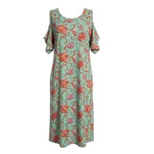Mountain Mamas Floral Paisley Cold Shoulder Midi Dress Teal Pink Size 3XL